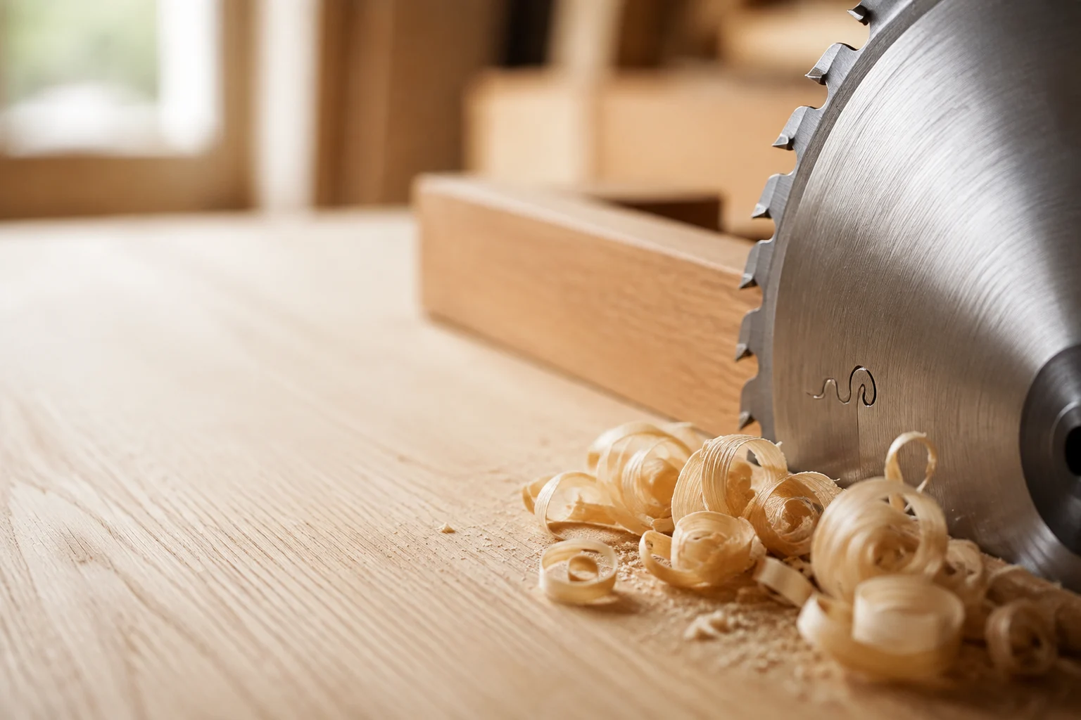 Sägeblatt und Holzspäne – Präzision im Schreinerhandwerk